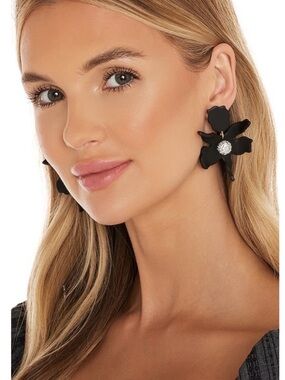 Lele Sadoughi Crystal Lili Black Clip on  Statement Earrings